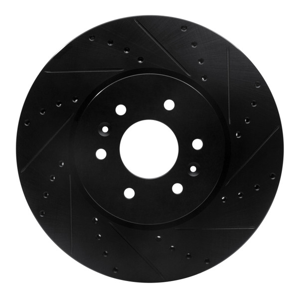 R1 09-10 Kia BORREGO Front Right Drilled & Slotted Black Brake Rotor - 633-21028R