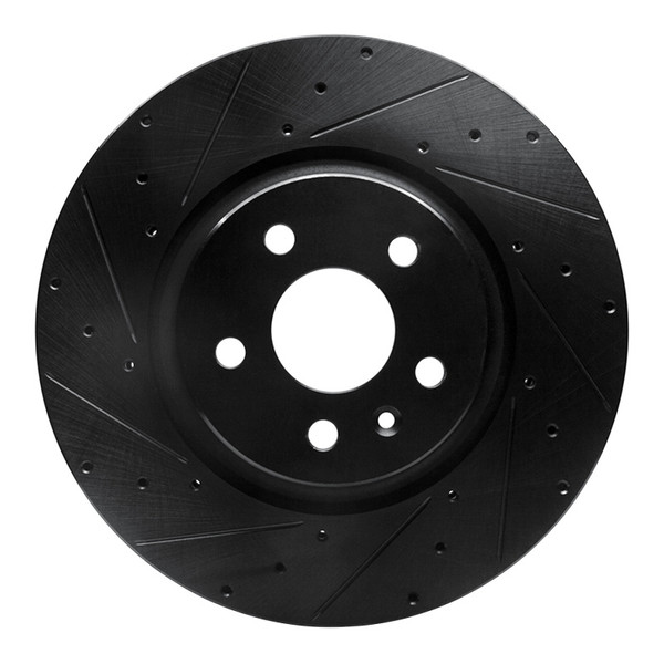R1 12-21 Tesla Model S Front Left Drilled & Slotted Black Brake Rotor - 633-26001L