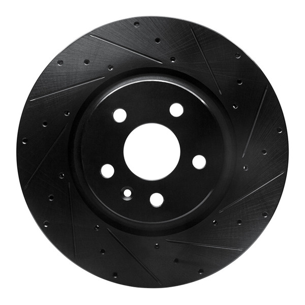R1 12-21 Tesla Model X Front Right Drilled & Slotted Black Brake Rotor - 633-26001R