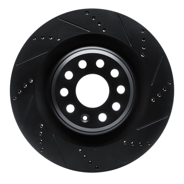 R1 12-21 Tesla Model S Rear Right Drilled & Slotted Black Brake Rotor - 633-26006R