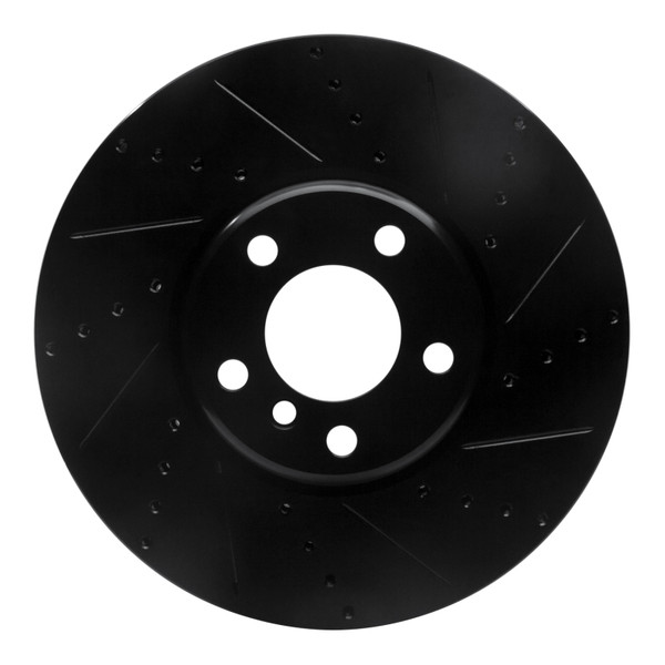 R1 10-18 BMW 550I Left Front Drilled & Slotted Black Brake Rotor - 633-31099D