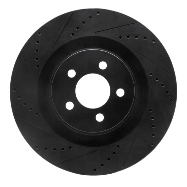 R1 05-23 Chrysler 300 Front Left Drilled & Slotted Black Brake Rotor - 633-39019L