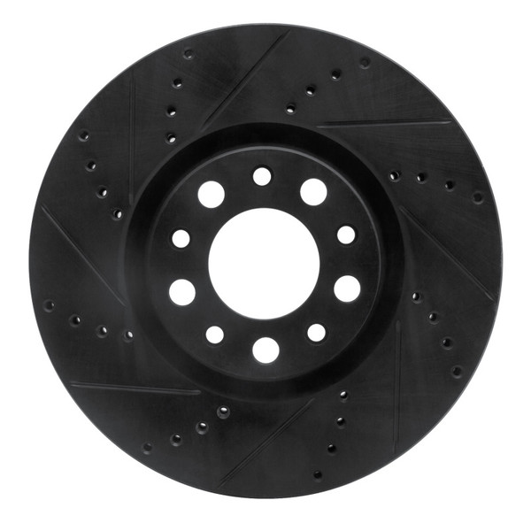 R1 2013-2023 Chrysler 200 Front Left Drilled & Slotted Black Brake Rotor - 633-39025L