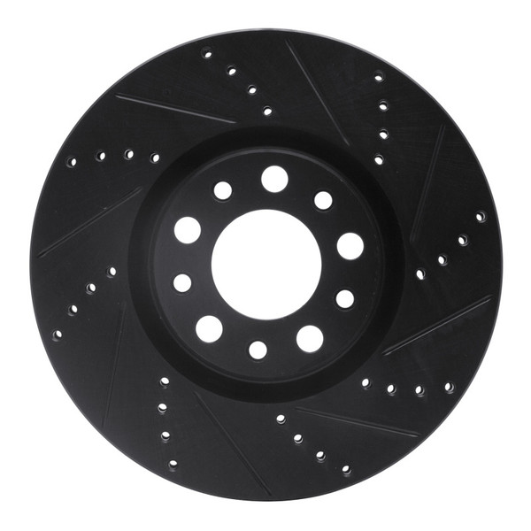 R1 2013-2023 Chrysler 200 Front Right Drilled & Slotted Black Brake Rotor - 633-39025R