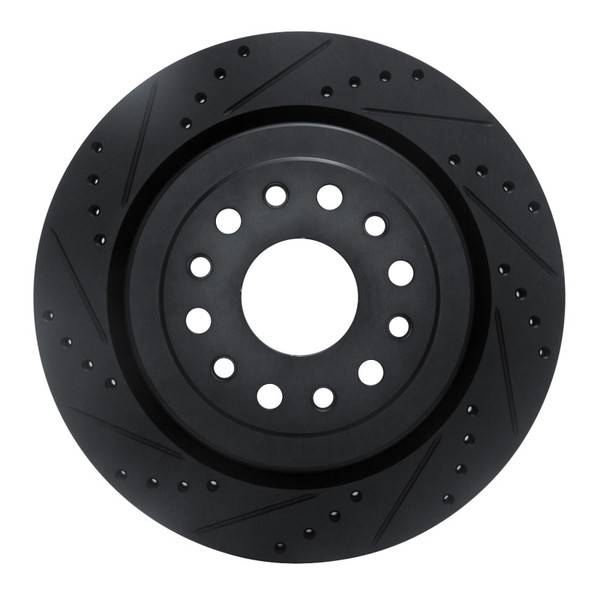 R1 19-25 Ram 1500 Rear Left Drilled & Slotted Black Brake Rotor - 633-40121L