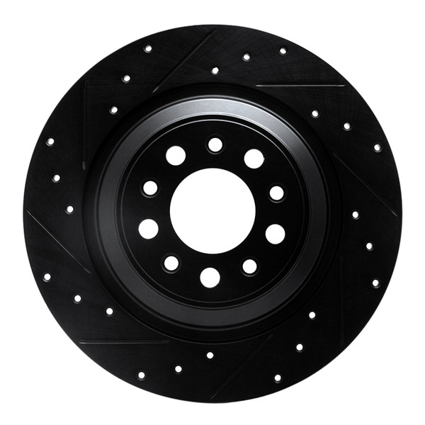 R1 14-23 Jeep Cherokee Rear Left Drilled & Slotted Black Brake Rotor - 633-42010L