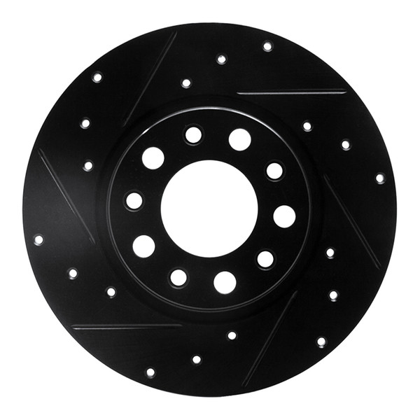 R1 2014-2022 Chrysler 200 Rear Left Drilled & Slotted Black Brake Rotor - 633-42012L