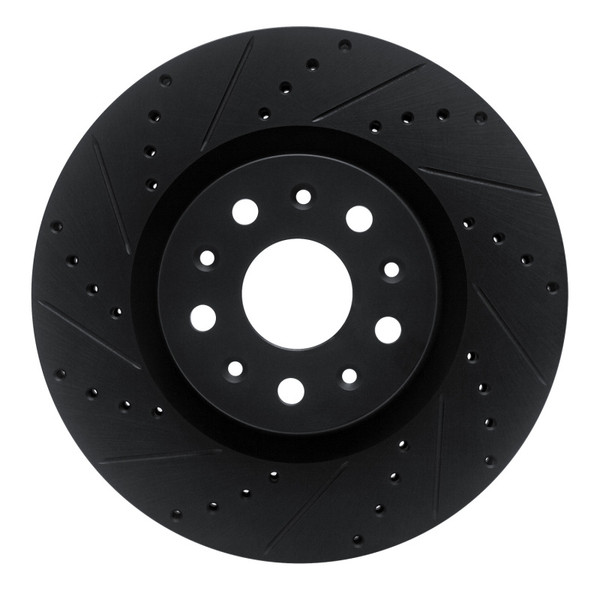 R1 14-25 Cadillac CTS Front Left Drilled & Slotted Black Brake Rotor - 633-46036L