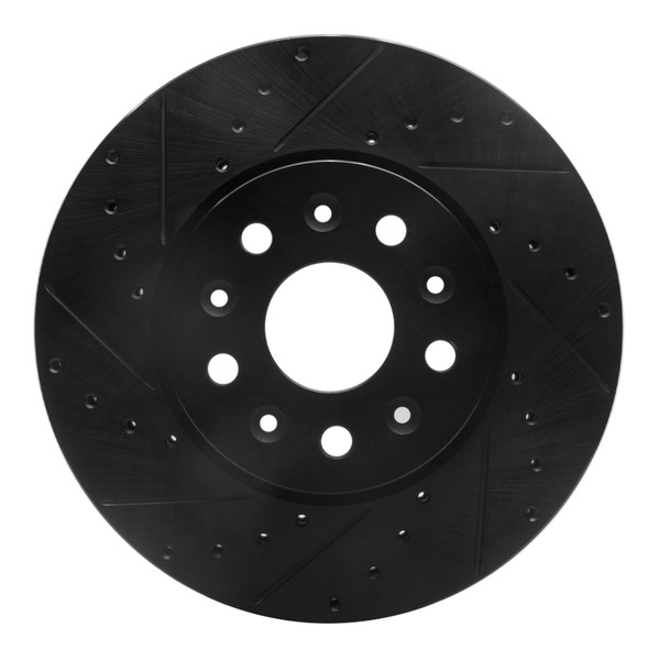 R1 14-20 Cadillac CTS Front Left Drilled & Slotted Black Brake Rotor - 633-46038L