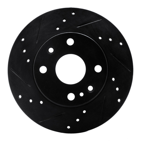 R1 94-97 Ford Aspire Front Left Drilled & Slotted Black Brake Rotor - 633-54004L