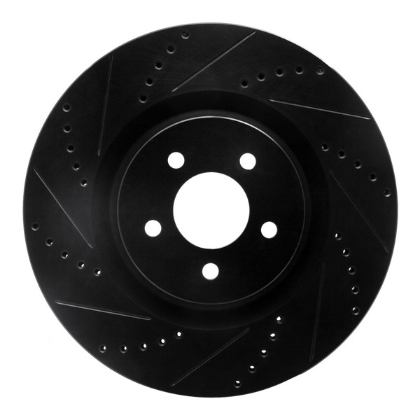 R1 07-14 Ford Mustang Front Left Drilled & Slotted Black Brake Rotor - 633-54060L