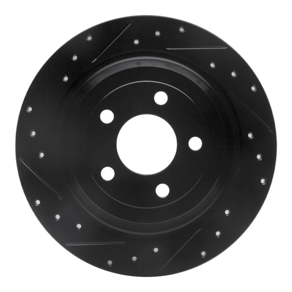 R1 15-23 Ford Mustang Rear Left Drilled & Slotted Black Brake Rotor - 633-54076L