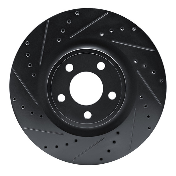 R1 15-25 Ford Mustang Front Left Drilled & Slotted Black Brake Rotor - 633-54294L
