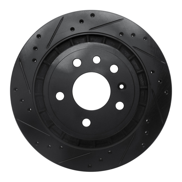 R1 02-10 Saab 9-5 Rear Left Drilled & Slotted Black Brake Rotor - 633-65014L