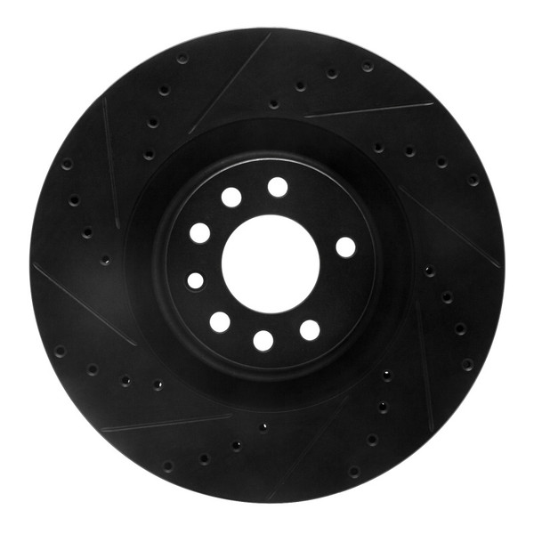 R1 08-11 Saab 9-3 Front Left Drilled & Slotted Black Brake Rotor - 633-65021L