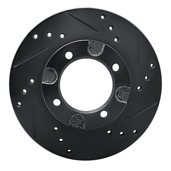 R1 82-86 Nissan STANZA Front Right Drilled & Slotted Black Brake Rotor - 633-67014R