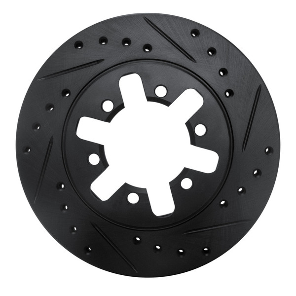 R1 82-85 Nissan 720 Datsun Front Right Drilled & Slotted Black Brake Rotor - 633-67077R