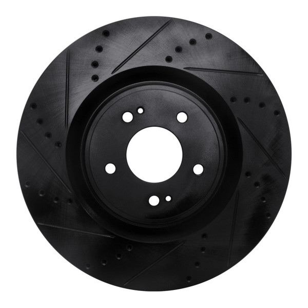 R1 08-15 Mitsubishi Lancer Front Left Drilled & Slotted Black Brake Rotor - 633-72043L