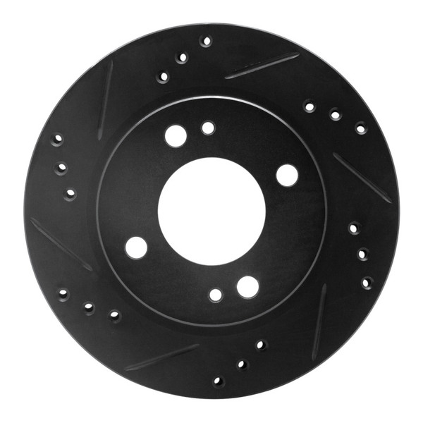 R1 14-15 Mitsubishi Mirage Front Left Drilled & Slotted Black Brake Rotor - 633-72045L