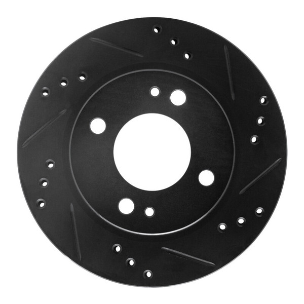 R1 14-15 Mitsubishi Mirage Front Right Drilled & Slotted Black Brake Rotor - 633-72045R