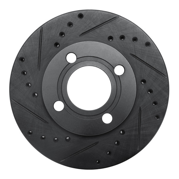 R1 84-87 Audi 4000 Quattro Front Left Drilled & Slotted Black Brake Rotor - 633-73005L