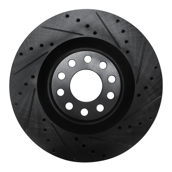 R1 01-03 Audi S8 Front Right Drilled & Slotted Black Brake Rotor - 633-73026R
