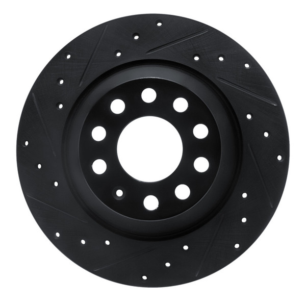 R1 05-11 Audi A6 Quattro Rear Left Drilled & Slotted Black Brake Rotor - 633-73042L