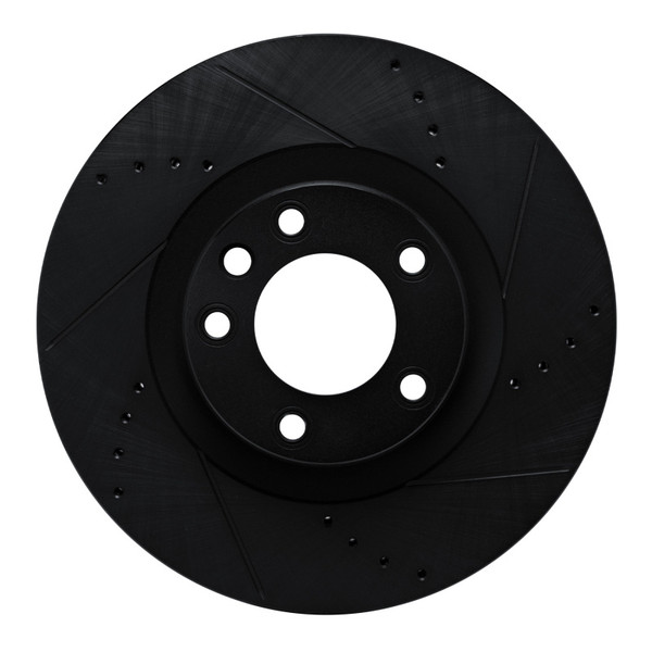 R1 2011-2018 Porsche Cayenne Left Front Drilled & Slotted Black Brake Rotor - 633-74057D