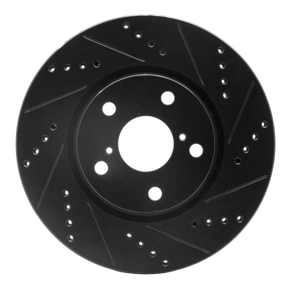 R1 06-15 Lexus GS300 Left Front Drilled & Slotted Black Brake Rotor - 633-75014D