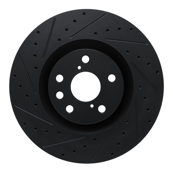 R1 11-25 Lexus IS200T Left Front Drilled & Slotted Black Brake Rotor - 633-75054D