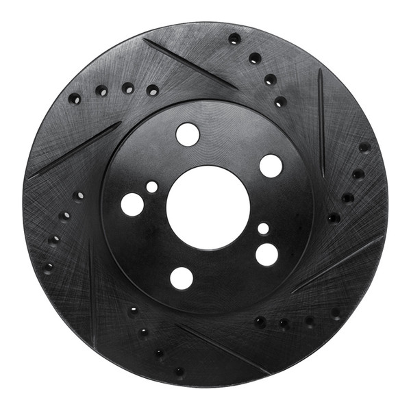 R1 94-00 Toyota Celica Front Right Drilled & Slotted Black Brake Rotor - 633-76067R