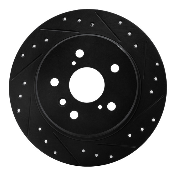 R1 99-03 Lexus RX300 Rear Right Drilled & Slotted Black Brake Rotor - 633-76114R