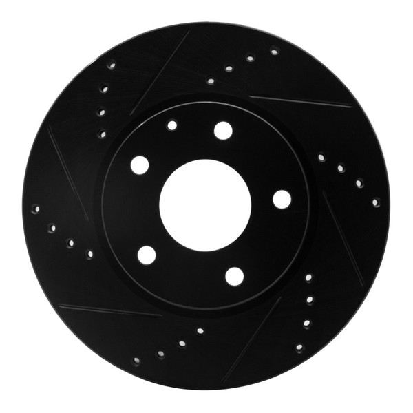 R1 14-24 Mazda 3 Front Left Drilled & Slotted Black Brake Rotor - 633-80053L