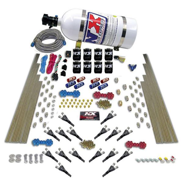 Nitrous Express Shark Dual Stage/Gas 16 Nozzles 8 Solenoids Nitrous Kit (200-1200HP) w/10lb Bottle - 90008-10