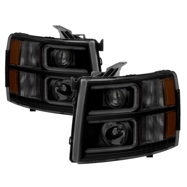Xtune Chevy Silverado 1500/2500 07-13 Halo Projector Headlights Black Smoked PRO-JH-CS07-LED-BSM - 9030277