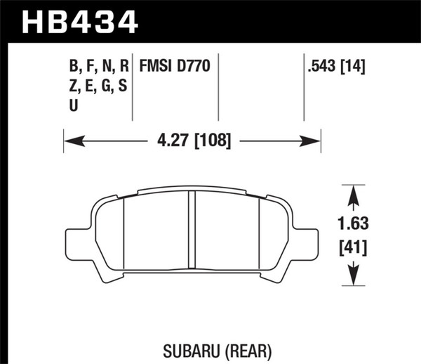 Hawk 02-03 WRX / 05-08 LGT D770 Performance Ceramic Street Rear Brake Pads - HB434Z.543