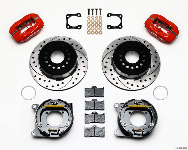 Wilwood Forged Dynalite P/S Park Brake Kit Drilled Red Chevy 12 Bolt-Spec 3.15in Brng Stggrd mt - 140-10918-DR