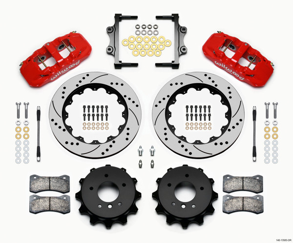 Wilwood AERO4 Rear Kit 14.00 Drilled Red 2007-2011 BMW E90 Series w/Lines - 140-13583-DR