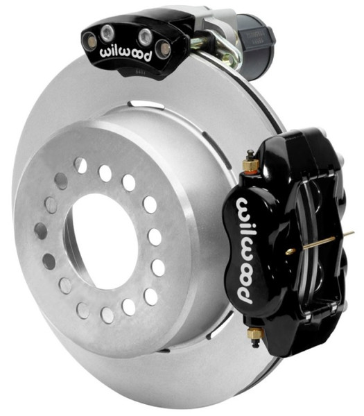 Wilwood Forged Dynalite Rear Electronic Parking Brake Kit - Black Powder Coat Caliper - Plain Rotor - 140-16130