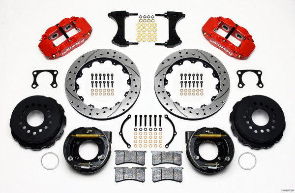 Wilwood Narrow Superlite 4R Rear P-Brk Kit 12.88in Drilled Red Big Ford Old Style 2.36in Offset - 140-9217-DR