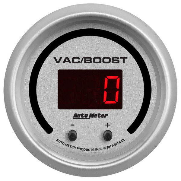 Autometer 52.4mm Silver Switchable 0-1600 PSI/0-110 BAR Vacuum/Boost Ultra-Lite Elite Digital Gauge - 6758-UL