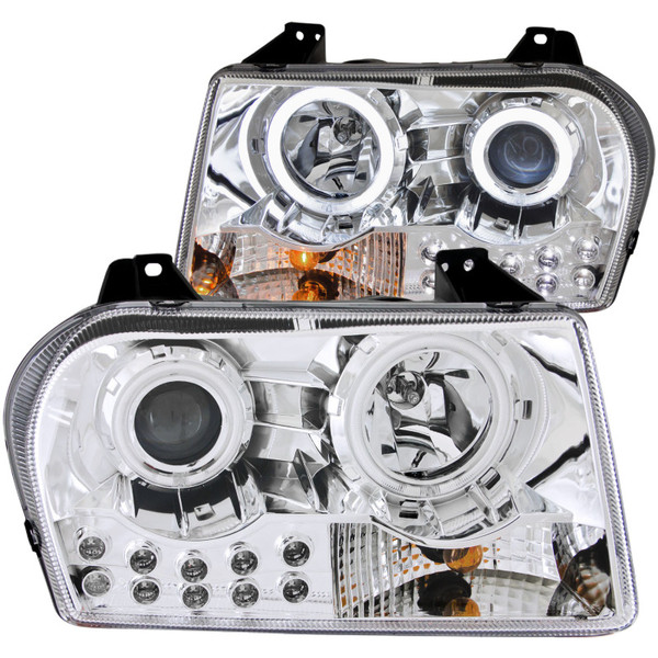 ANZO 2005-2010 Chrysler 300 Projector Headlights w/ Halo Chrome - 121136