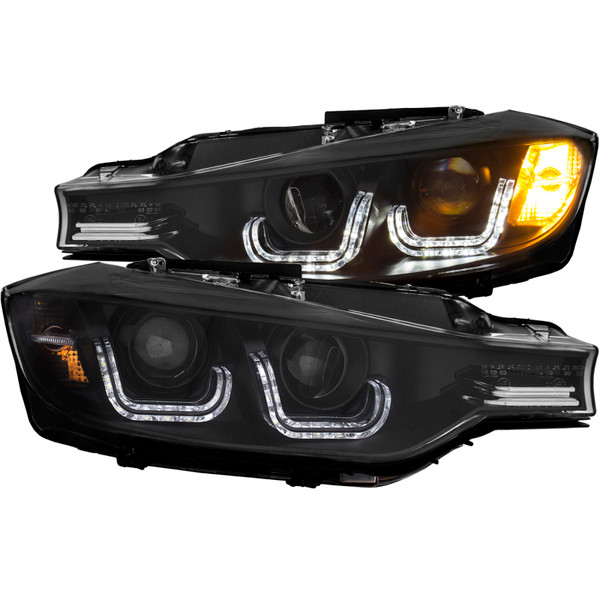 ANZO 2012-2015 BMW 3 Series Projector Headlights w/ U-Bar Black - 121504