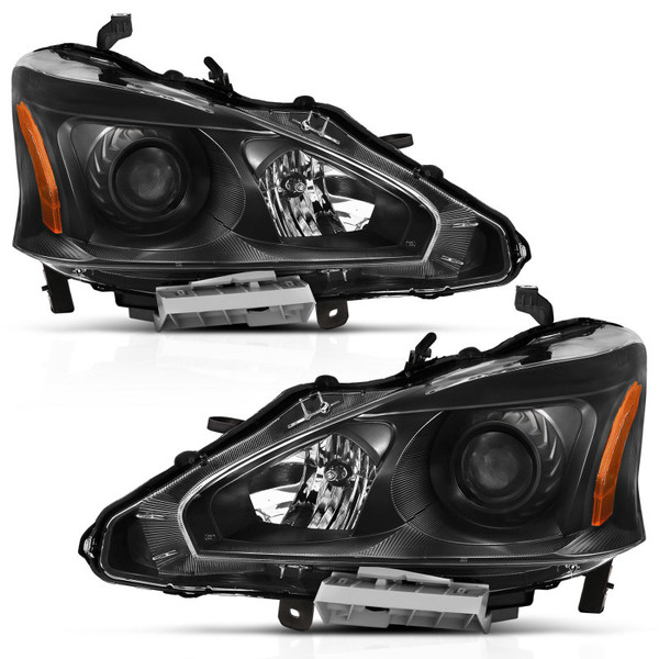ANZO 2013-2015 Nissan Altima Projector Headlight Black Amber - 121549