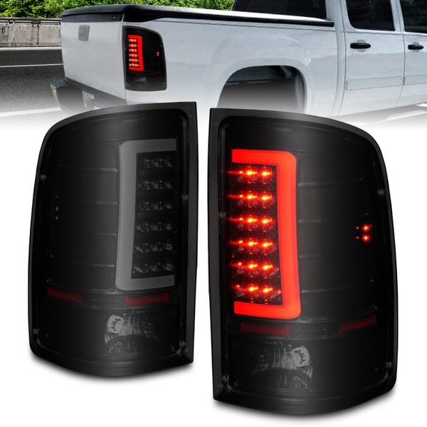 ANZO 2007-2013 GMC Sierra LED Tail Lights w/ Light Bar Black Housing Smoke Lens - 311389