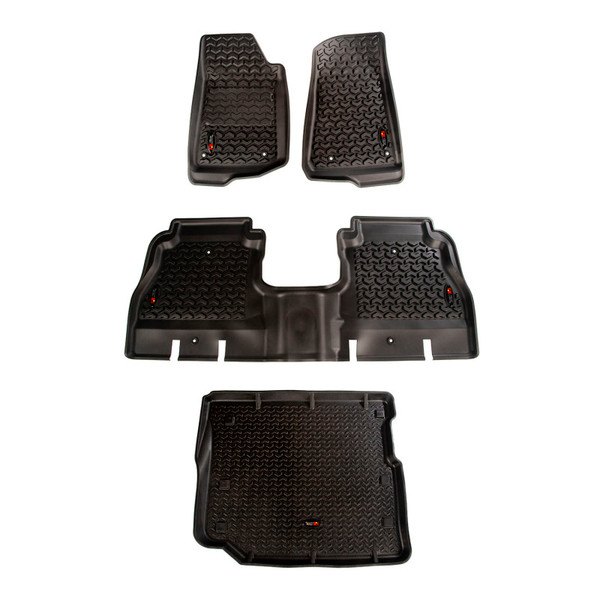 Rugged Ridge Floor Liner Front/Rear/Cargo Black 18-21 Jeep Wrangler JL 4 Dr (Excl. 4XE Models) - 12988.05