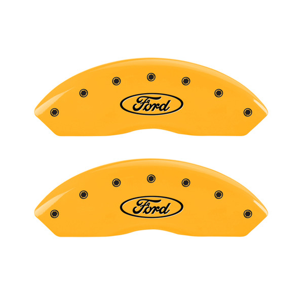 MGP 4 Caliper Covers Engraved Front & Rear Oval Logo/Ford Yellow Finish Black Char 2008 Ford F-150 - 10009SFRDYL