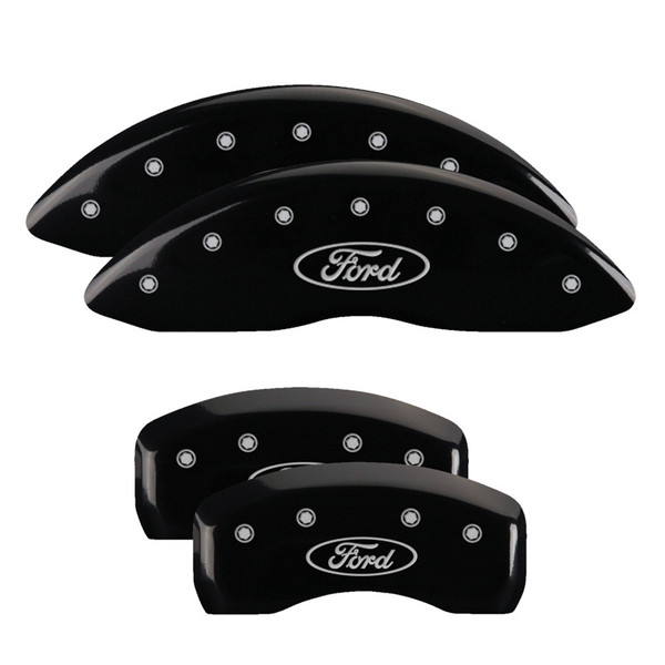 MGP 4 Caliper Covers Engraved Front & Rear Oval logo/Ford Black finish silver ch - 10165SFRDBK
