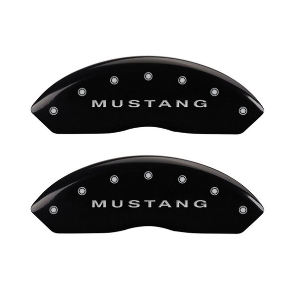 MGP 4 Caliper Covers Engraved Front Mustang Engraved Rear Bar & Pony Black finish silver ch - 10198SMBPBK