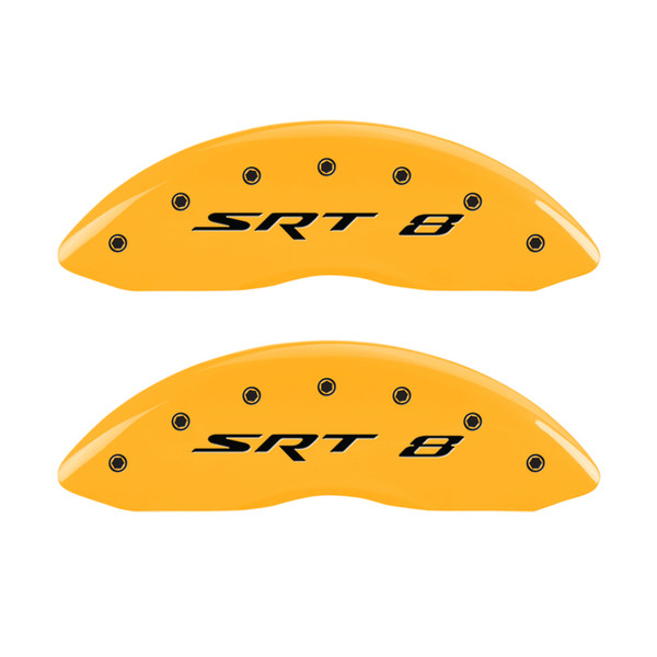 MGP 4 Caliper Covers Engraved Front & Rear SRT8 Yellow finish black ch - 12088SSR8YL